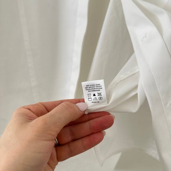 Lafayette 148 New York Long Sleeve High Low Hem Button Up Shirt White 10 - Picture 7 of 8